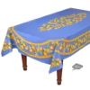60x 96" Rectangular Lemons Blue Acrylic-Coated Cotton Tablecloth By Tissus Toselli Table Linens