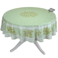 70" Round Clos Des Oliviers Green French Tablecloths By L'Ensoleillade