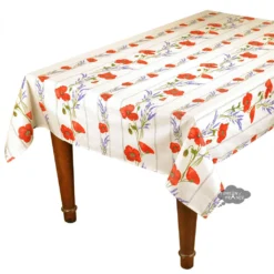 Table Linens 60x78" Rectangular Poppies Cream Acrylic-Coated Cotton Tablecloth By Tissus Toselli