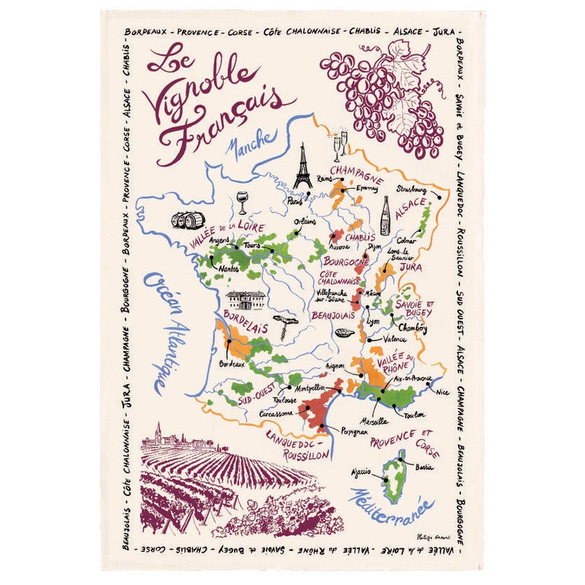 Winkler Torchons & Bouchons Towels French Wine Map Tea Towel By Torchons Et Bouchons