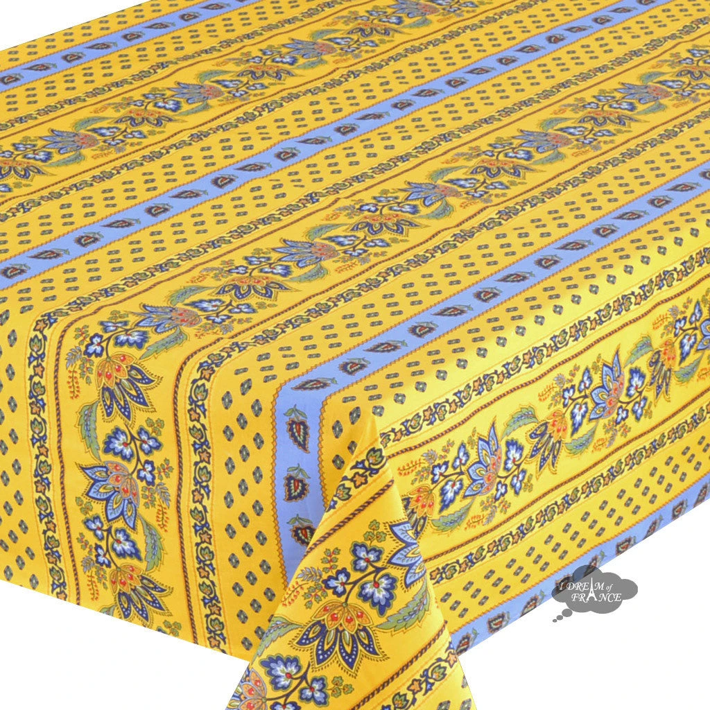 Le Cluny French Linens Table Linens 60x132" Rectangular Lisa Yellow Acrylic-Coated Cotton French Country Tablecloth By Le Cluny