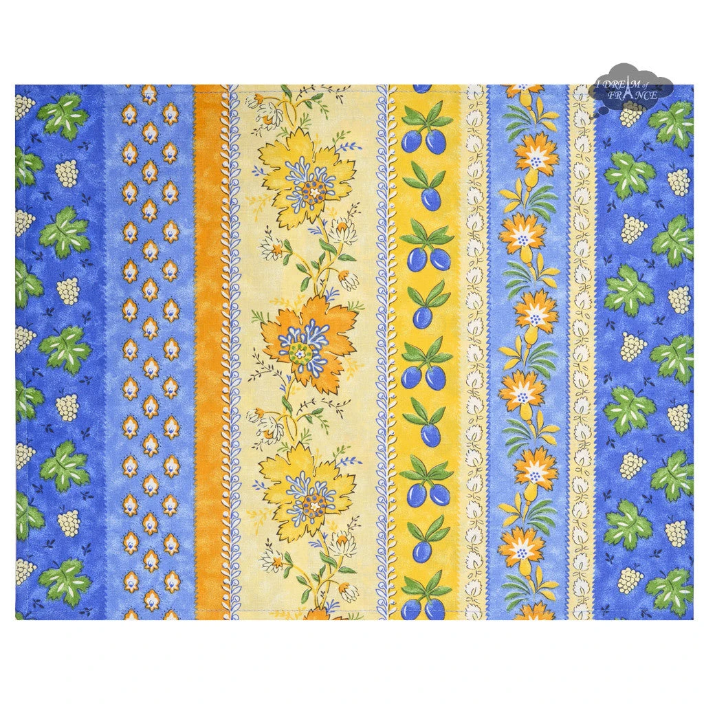 Le Cluny French Linens Monaco Blue & Yellow Acrylic-Coated Cotton Reversible Placemat By Le Cluny