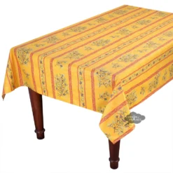 60x138" Rectangular Clos Des Oliviers Yellow Acrylic-Coated Cotton Tablecloth By L'Ensoleillade