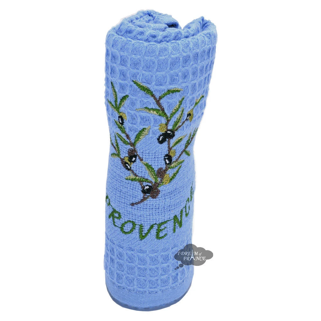 Olives Blue Waffle Weave Kitchen Towel By Tissus Toselli