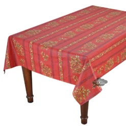 59" Square Clos Des Oliviers Red Acrylic-Coated Cotton Tablecloth By L'Ensoleillade