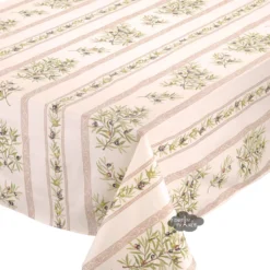 60x120" Rect Clos Des Oliviers Cream Acrylic-Coated Cotton Tablecloth By L'Ensoleillade Table Linens