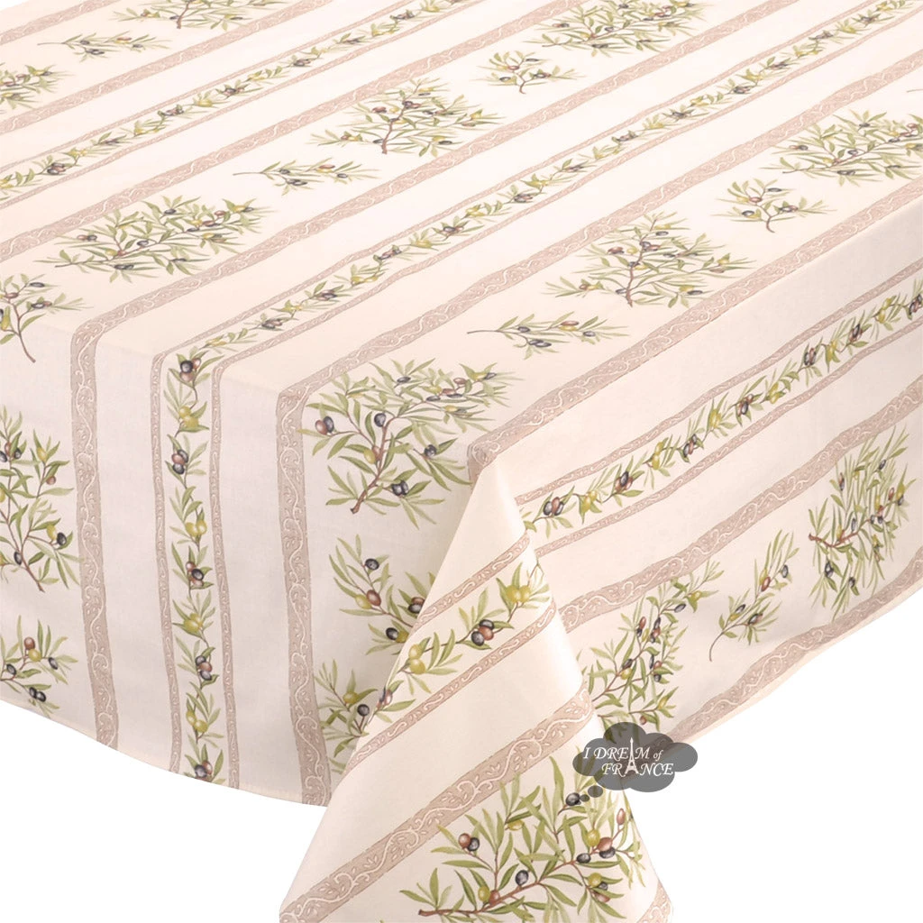 60x120" Rect Clos Des Oliviers Cream Acrylic-Coated Cotton Tablecloth By L'Ensoleillade Table Linens