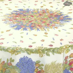 70" Round Roses & Lavender Acrylic-Coated Cotton Tablecloth By Tissus Toselli