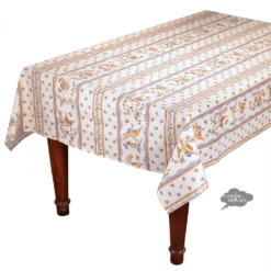 60x120" Rectangular Moustiers Blue Acrylic-Coated Cotton Tablecloth By Tissus Toselli Table Linens