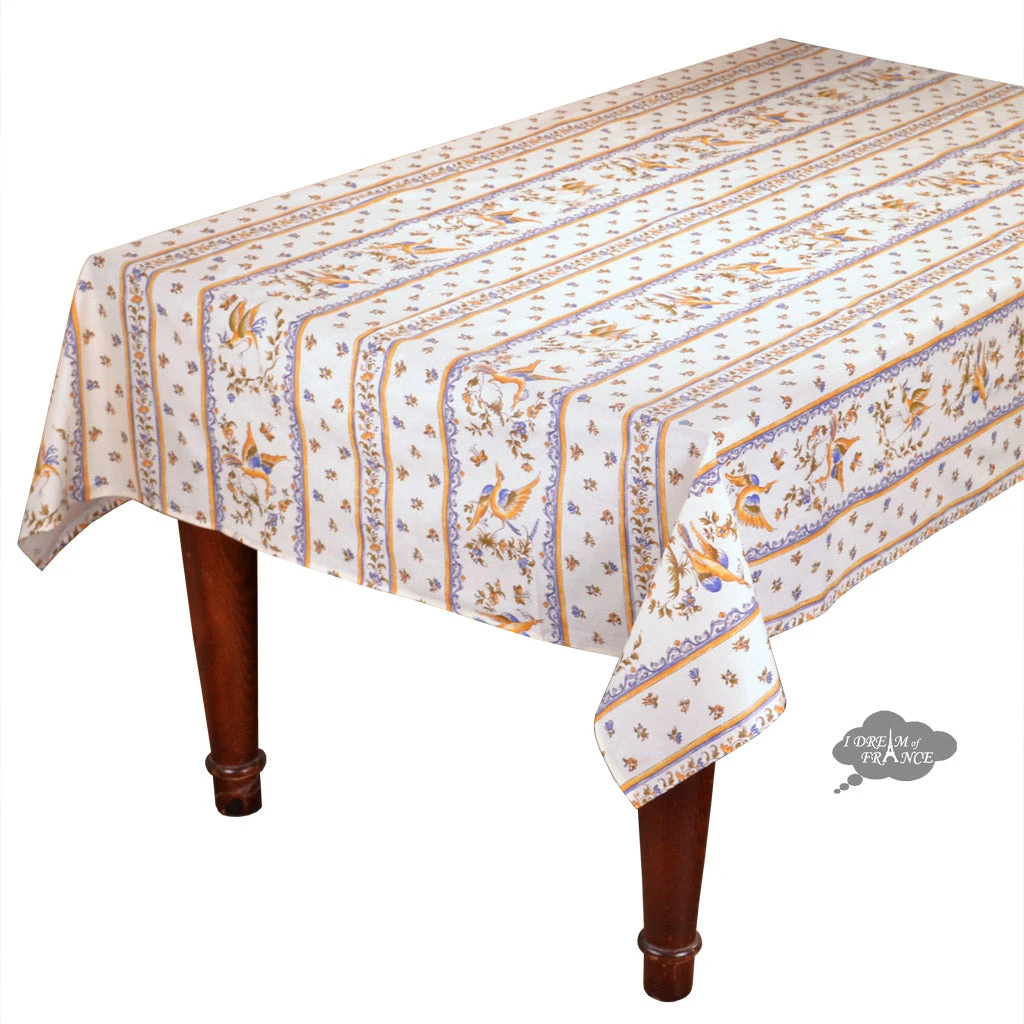 60x138" Rectangular Moustiers Blue Acrylic-Coated Cotton Tablecloth By Tissus Toselli Table Linens
