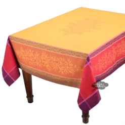 Table Linens 62x120" Rectangular Olive Yellow Jacquard Tablecloth By L'Ensoleillade