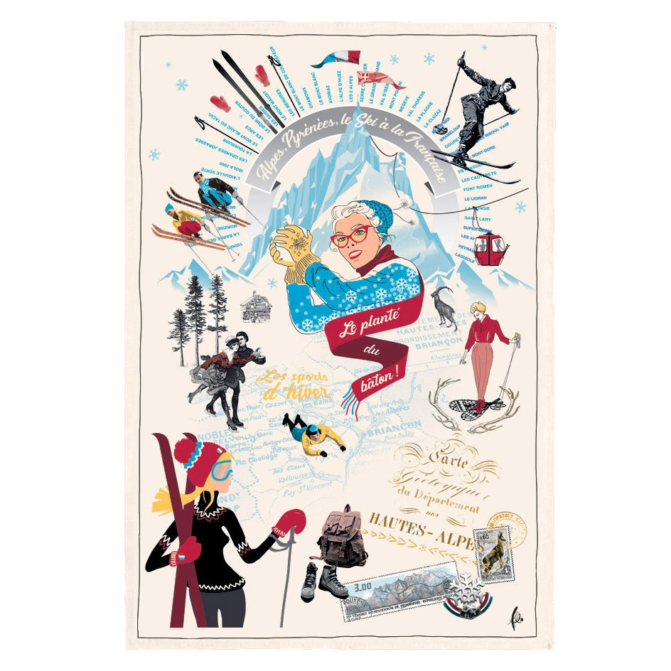 Winkler Torchons & Bouchons Sports D'Hiver (Winter Sports) Tea Towel By Torchons Et Bouchons Kitchen