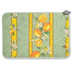 Lemons Green Acrylic-Coated Cotton Quilted Placemats By Tissus Toselli