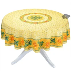 Le Cluny French Linens 68" Round Sunflower Yellow Cotton Coated Provence Tablecloth By Le Cluny Table Linens