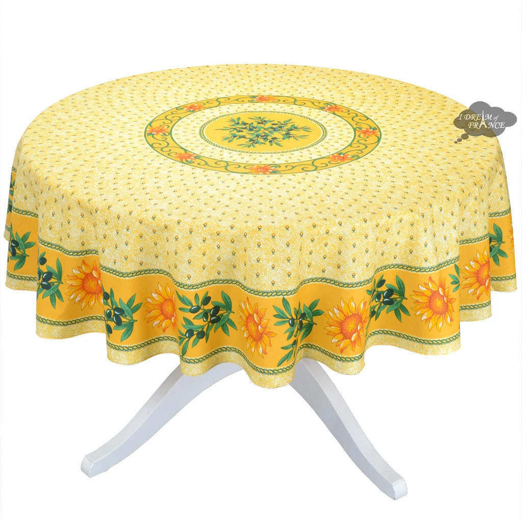 Le Cluny French Linens 68" Round Sunflower Yellow Cotton Coated Provence Tablecloth By Le Cluny Table Linens