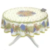 70" Round Roses & Lavender Acrylic-Coated Cotton Tablecloth By Tissus Toselli