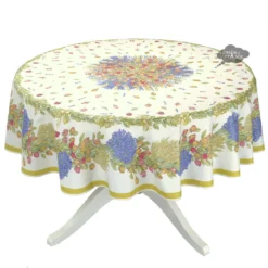 70" Round Roses & Lavender Acrylic-Coated Cotton Tablecloth By Tissus Toselli