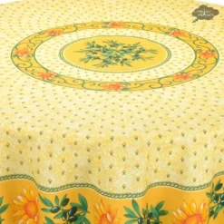 Le Cluny French Linens 68" Round Sunflower Yellow Cotton Coated Provence Tablecloth By Le Cluny Table Linens