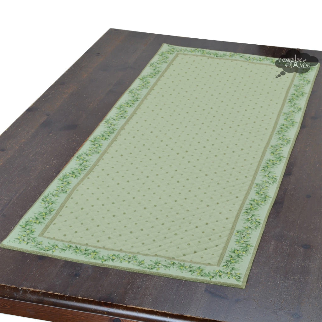 19x49" Calisson Green Quilted French Cotton Table Runner By Tissus Toselli Table Linens