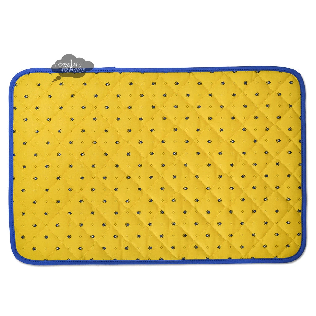 Calisson Yellow & Blue Acrylic-Coated Cotton Quilted Placemats By Tissus Toselli Table Linens