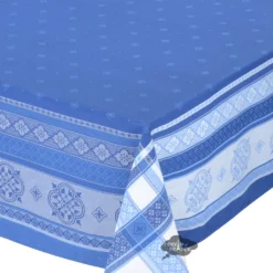 Table Linens 62x120" Rectangular Callas Blue French Jacquard Cotton Tablecloth By L'Ensoleillade