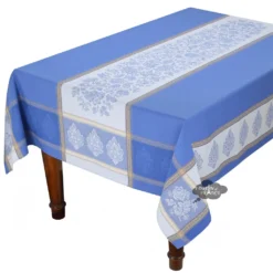 62x98" Rectangular Caprice Blue French Jacquard Tablecloth By L'Ensoleillade Table Linens
