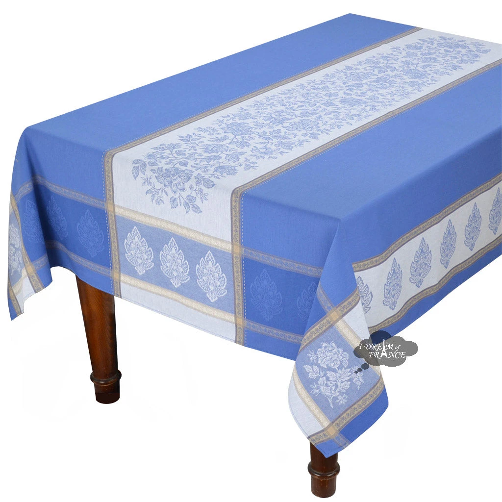 62x138" Rectangular Caprice Blue French Jacquard Tablecloth By L'Ensoleillade