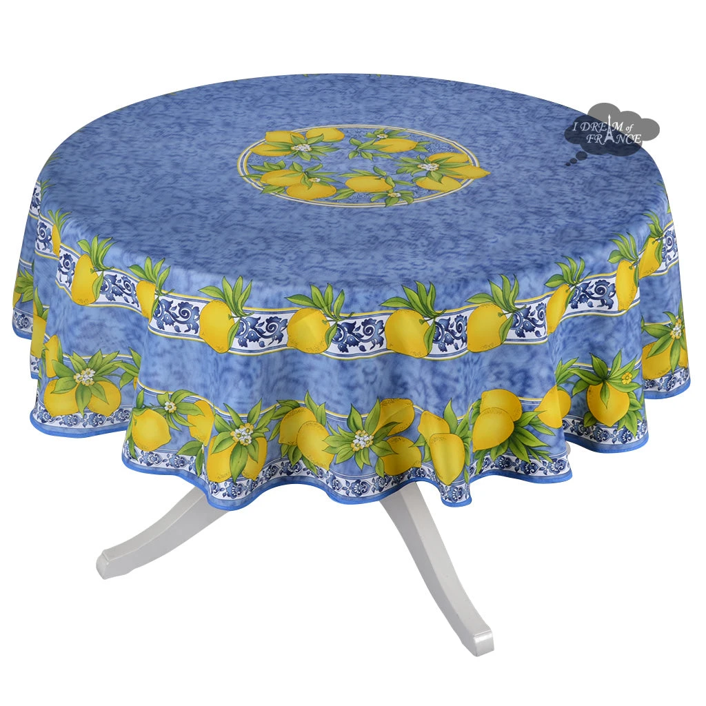 Provence Imports Citrus Blue French Provencal Polyester Tablecloth - 70" Round Table Linens