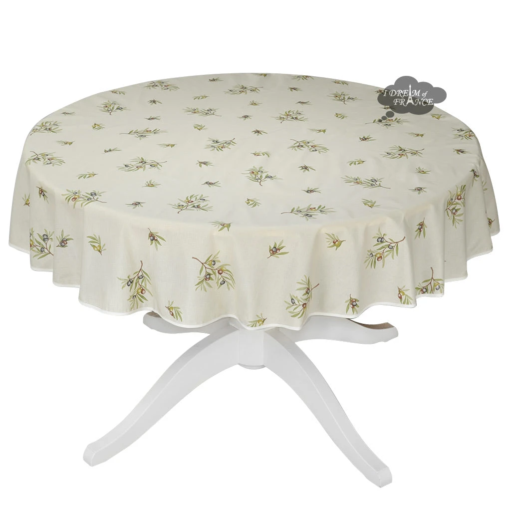 58" Round Clos Des Oliviers Cream All-Over Tablecloth By L'ensoleillade Table Linens