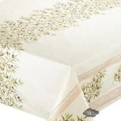 60x78" Rect Clos Des Oliviers Cream Double Border Acrylic-Coated Cotton Tablecloth By L'Ensoleillade Table Linens