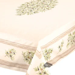 60x78" Rect Clos Des Oliviers Cream Acrylic-Coated Cotton Tablecloth By L'Ensoleillade Table Linens