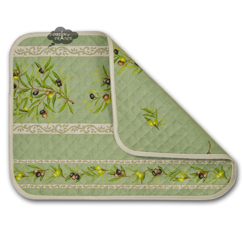 L'Ensoleillade Table Linens Clos Des Oliviers Green Cotton Quilted Placemats