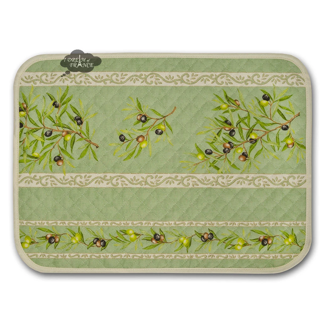 L'Ensoleillade Table Linens Clos Des Oliviers Green Cotton Quilted Placemats
