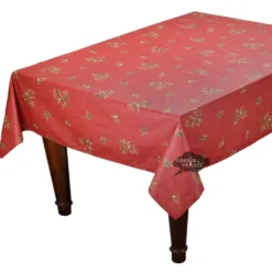 Table Linens 59" Square Clos Des Oliviers Red All-Over Acrylic-Coated Cotton Tablecloth By L'Ensoleillade