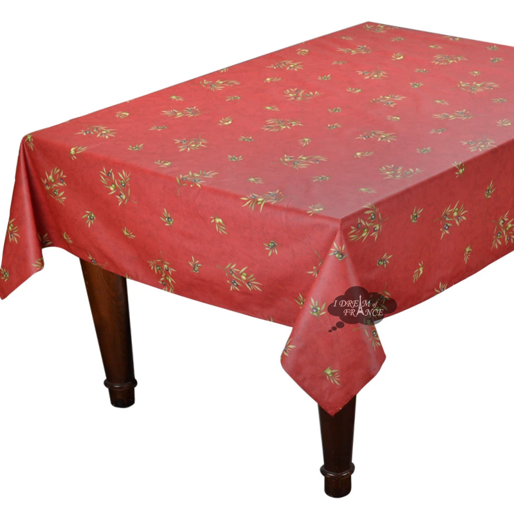 Table Linens 59" Square Clos Des Oliviers Red All-Over Acrylic-Coated Cotton Tablecloth By L'Ensoleillade