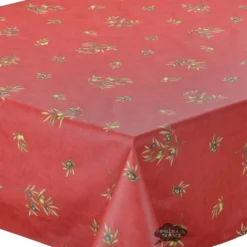 60x138" Rectangular Clos Des Oliviers Red All-Over Acrylic-Coated Cotton Tablecloth By L'Ensoleillade