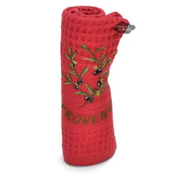 Olives Red Waffle Weave Kitchen Towel By Tissus Toselli