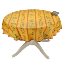 58" Round Clos Des Oliviers Yellow Tablecloth By L'ensoleillade Table Linens