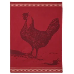 Red Hen (Poule Rousse) French Jacquard Dish Towel By Coucke