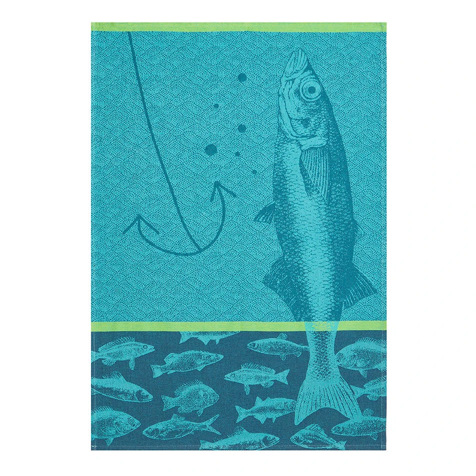 Kitchen Fish (Poissons) French Jacquard Dish Towel By Coucke