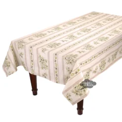 60x138" Rect Clos Des Oliviers Cream Acrylic-Coated Cotton Tablecloth By L'Ensoleillade Table Linens