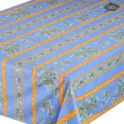 60x138" Rectangular Clos Des Oliviers Blue Acrylic-Coated Cotton Tablecloth By L'Ensoleillade Table Linens