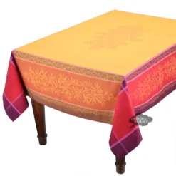 Table Linens 62" Square Olive Yellow French Jacquard Tablecloth By L'Ensoleillade