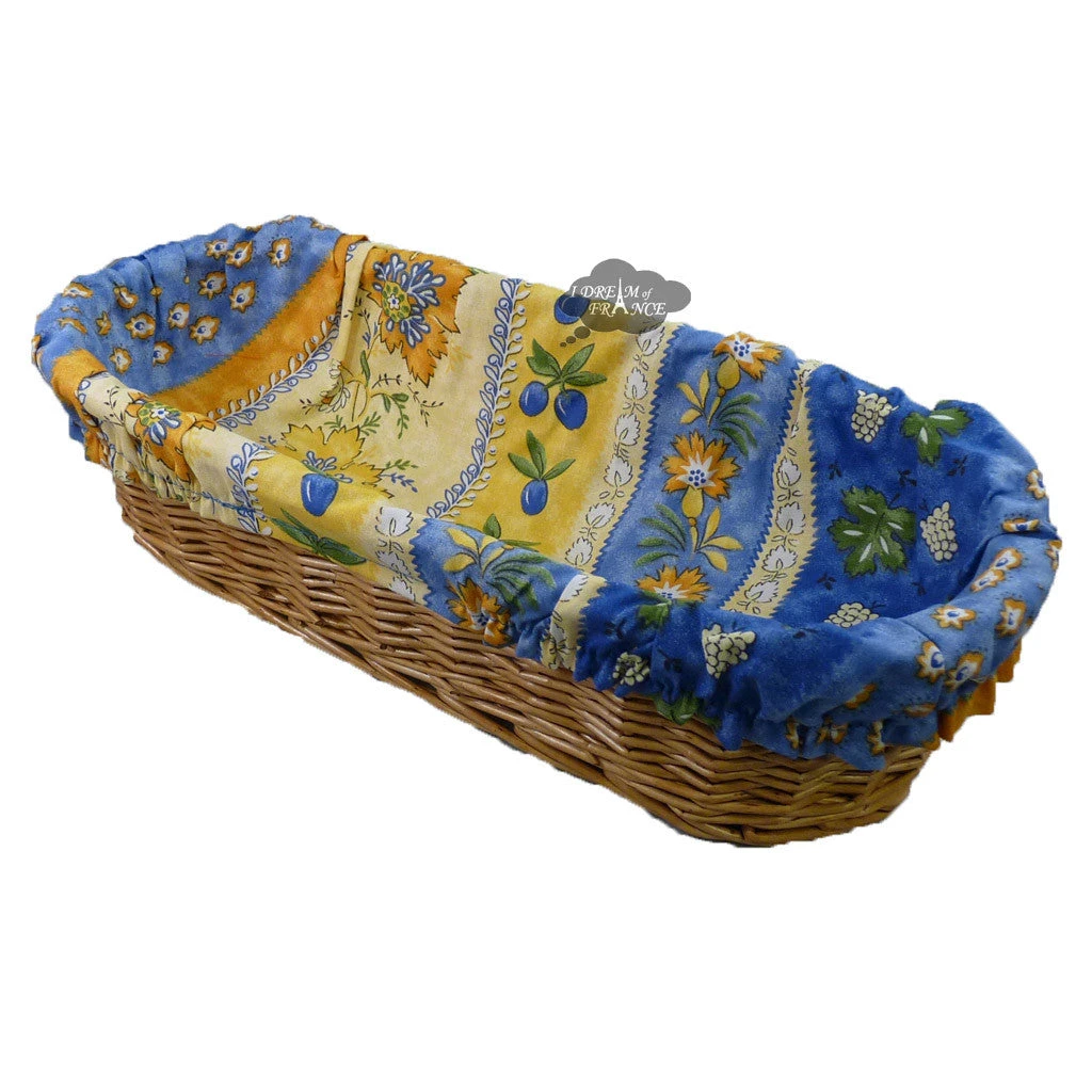Le Cluny French Linens Monaco Blue & Yellow French Baguette Basket With Removable Liner By Le Cluny Table Linens