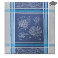 Table Linens Oceane Blue French Cotton Jacquard Napkin By Tissus Toselli
