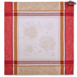 Table Linens Oceane Coral Red French Cotton Jacquard Napkin By Tissus Toselli