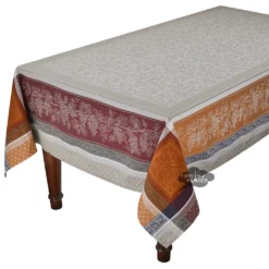 Table Linens 62x98" Rectangular Winery Caramel French Jacquard Tablecloth By Tissus Toselli