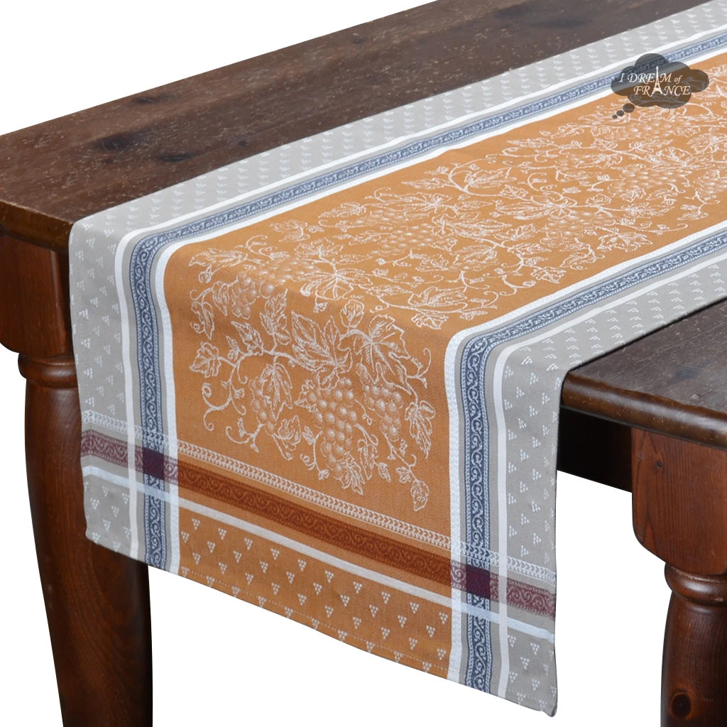 20x64" Winery Caramel Jacquard Cotton Table Runner By Tissus Toselli