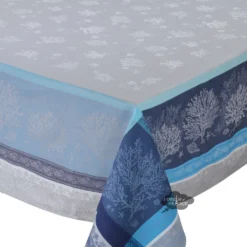 Tissus Toselli 62x78" Rectangular Oceane Blue French Jacquard Cotton Tablecloth By L'Ensoleillade