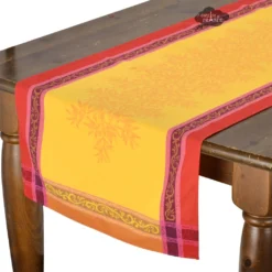 20x58" Olive Yellow Jacquard Cotton Table Runner By L'Ensoleillade
